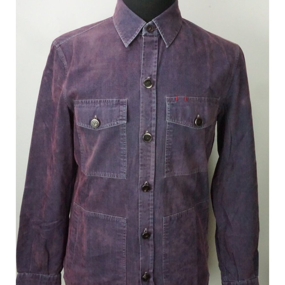 Isaia Napoli 100% Cotton Purple Mauve Herringbone Overshirt M BRAND NEW